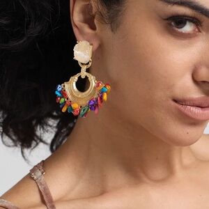 Anthropologie Gold Multicolor Hoop Earrings